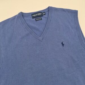 Polo Golf Ralph Lauren Blue Cotton Cashmere V-Neck Sweater Vest Mens Medium